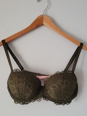 PINK Victoria's Secret Lace Underwire Dark Green Bra Size 36D